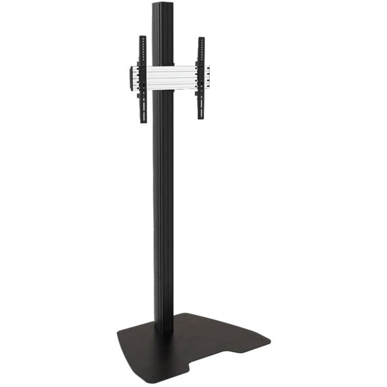 Atdec ADBS-1-4FBB black floor mount with vertical post and horizontal mounting bracket for displays up to 110 pounds