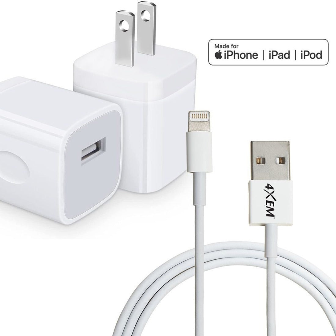 4XEM 4XAPPLKIT3 AC Adapter Apple Charger und 3ft Lightning 8 Pin Kabel – MFi zertifiziert