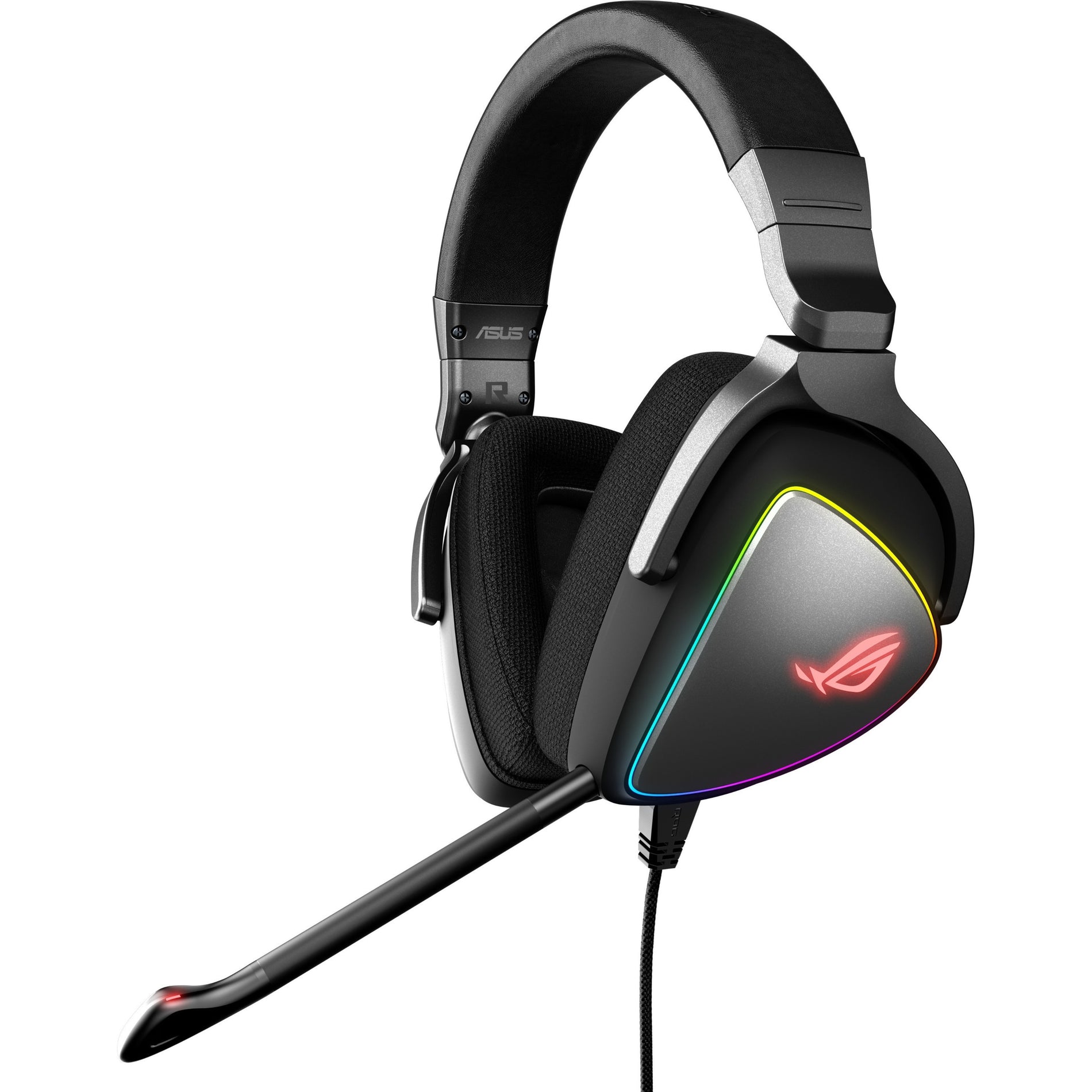 ASUS ROG Delta gaming headset with RGB lighting and detachable microphone shown from side angle-alternate-image1