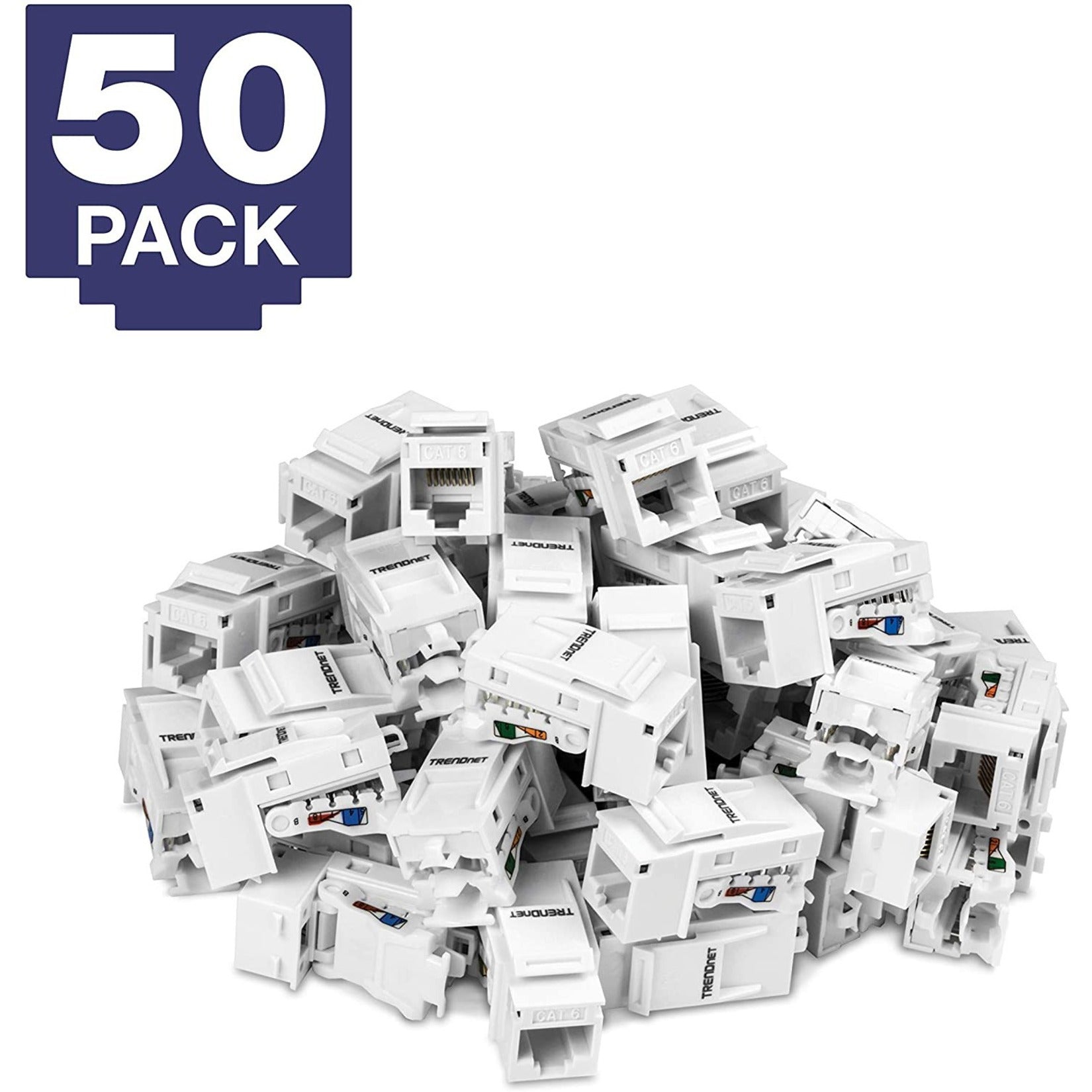 TRENDnet TC-K50C6 Cat6 RJ-45 Keystone Jack, 50-Pack Bundle, Compatible with Cat5/Cat5e/Cat6 Cabling