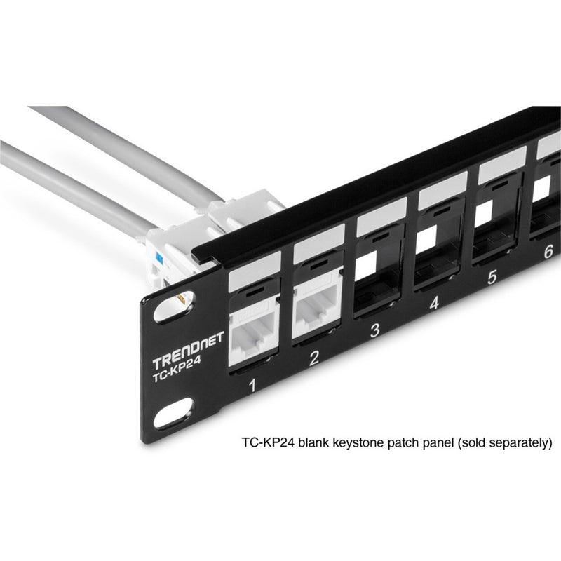 TC-K50C6 keystone jacks installed in TC-KP24 patch panel