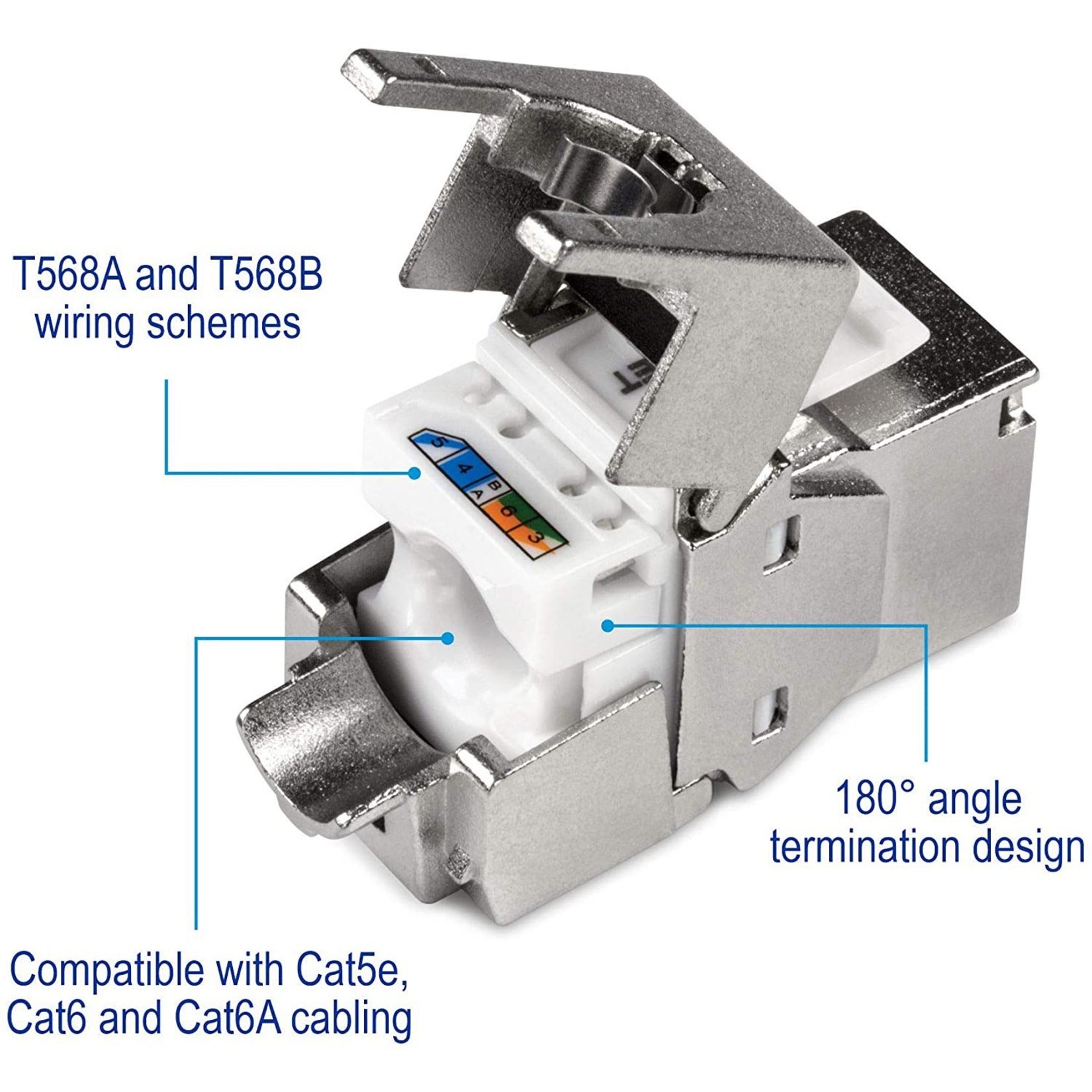 TRENDnet TC-K06C6A แพ็ค 6 ชิ้น Cat6a RJ-45 แจ็คคีย์สโตนที่มีการป้องกันการรบกวน EMI และ Crosstalk การต่อแบบมุม 180°