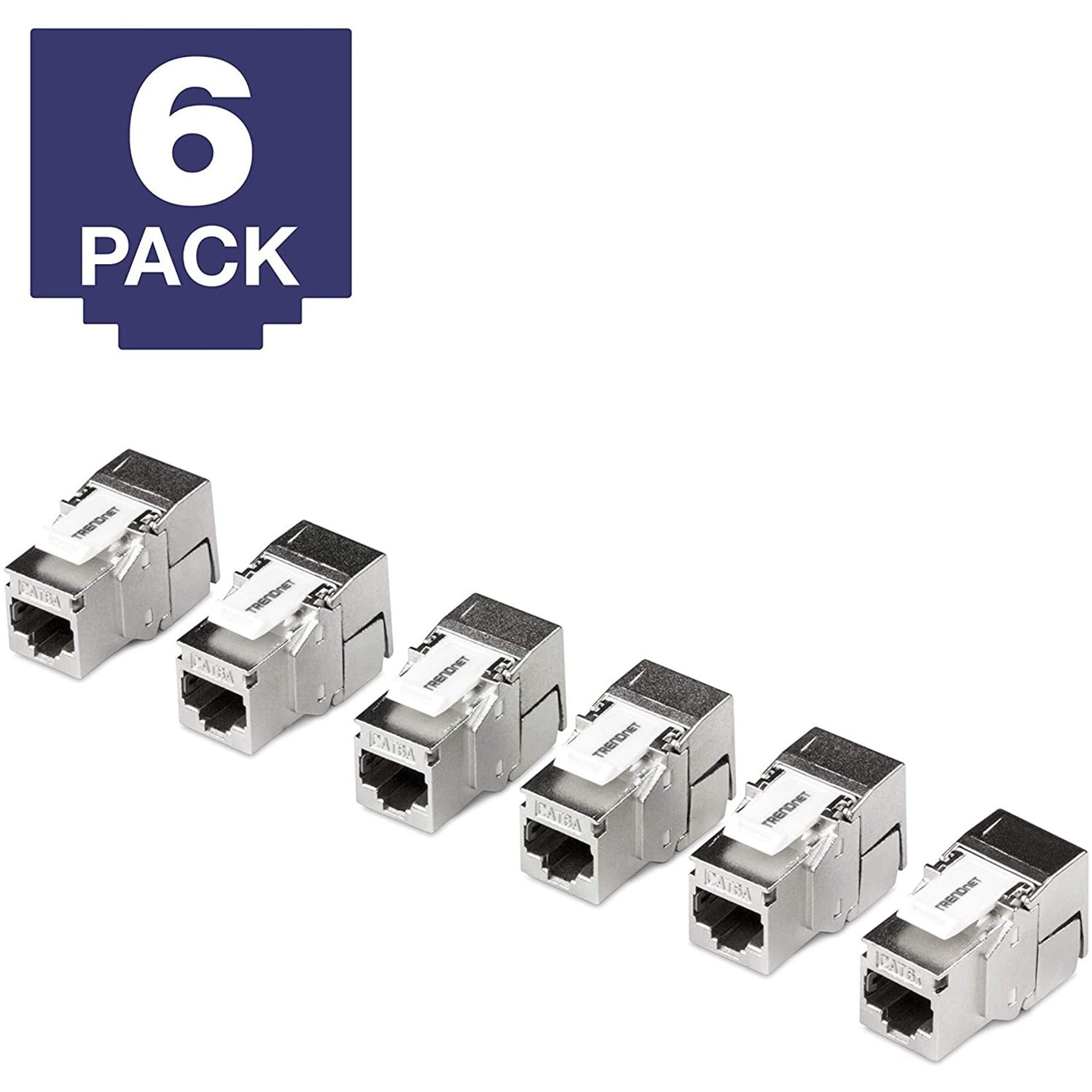 TRENDnet TC-K06C6A 6 Pack Cat6a RJ-45 Shielded Keystone Jack, 180° Angle Termination, EMI and Crosstalk Protection