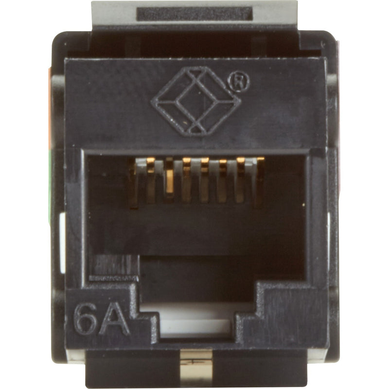 Internal view of CAT6A keystone jack showing contact arrangement and Black Box branding