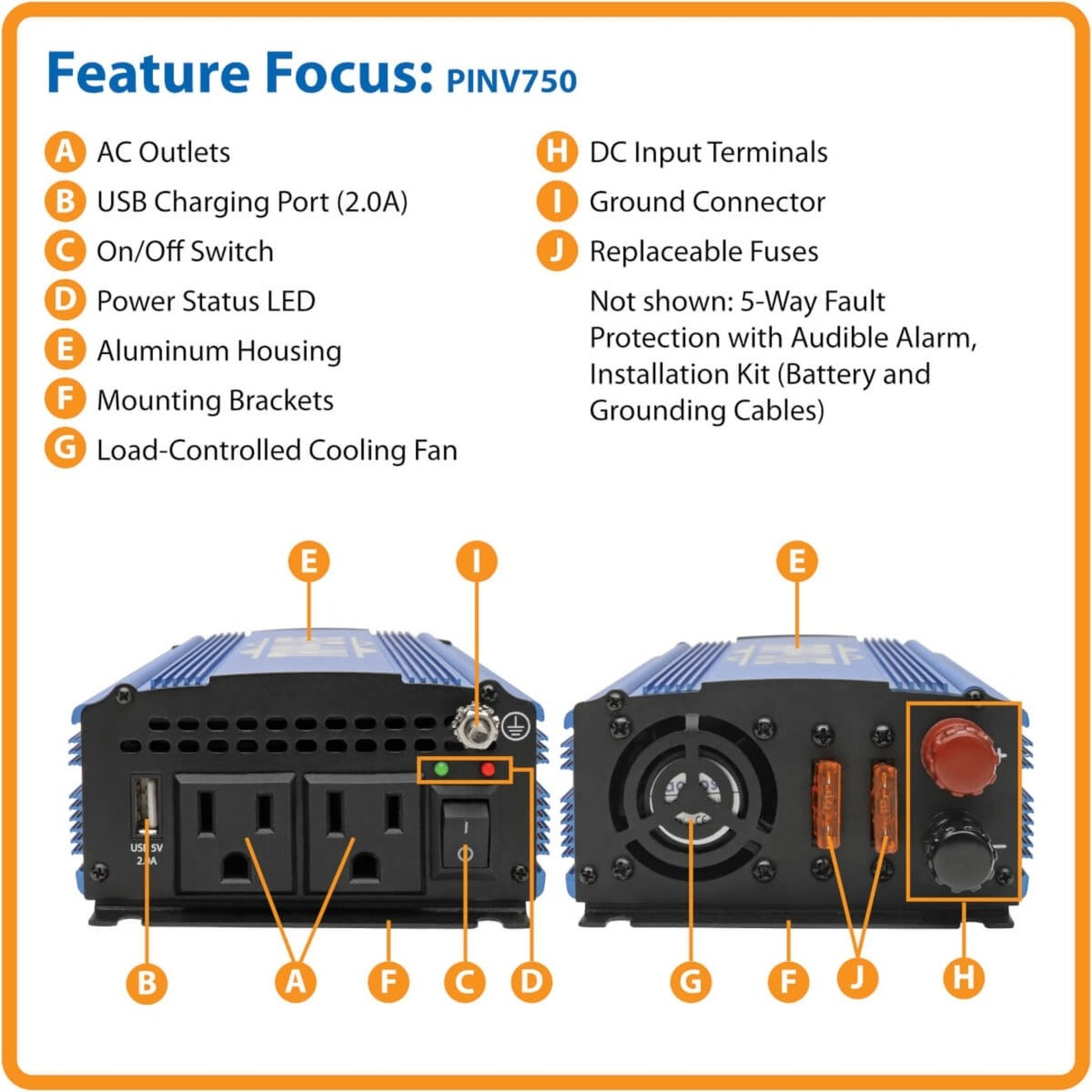 트립 라이트 PINV750 전원 인버터 750W 경량 콤팩트 with 2 AC/1 USB - 2.0A/배터리 케이블