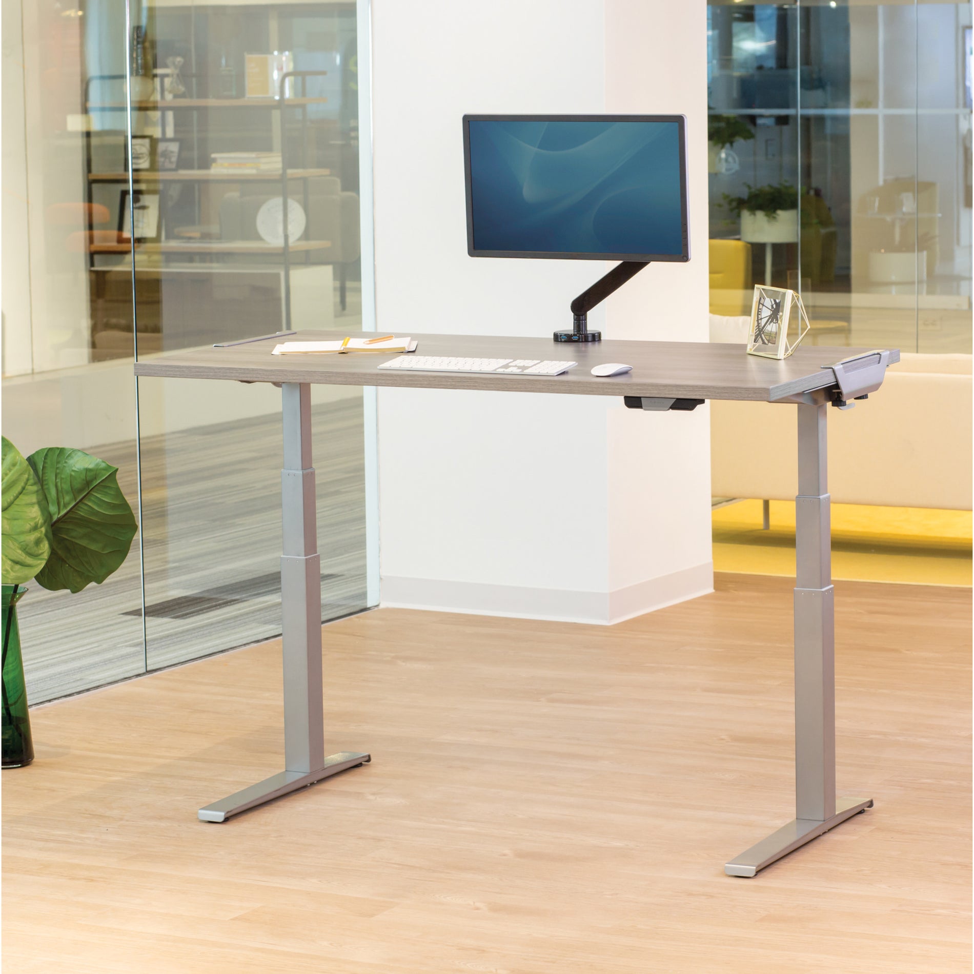 Levado desk in modern office setting with monitor arm and ergonomic accessories-alternate-image5