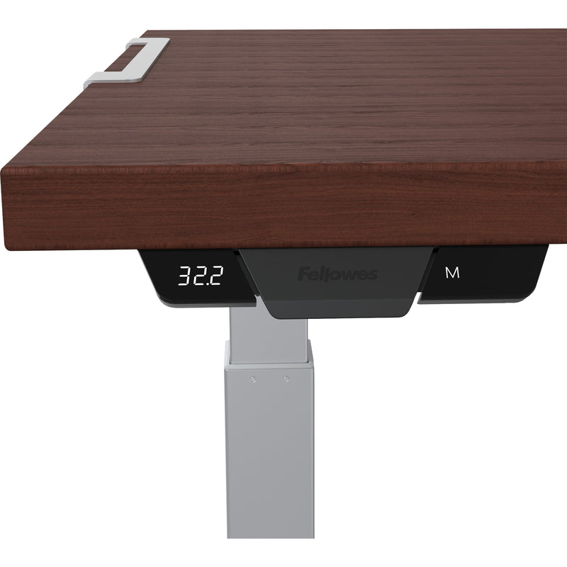 Close-up of Levado desk digital height control display and memory settings