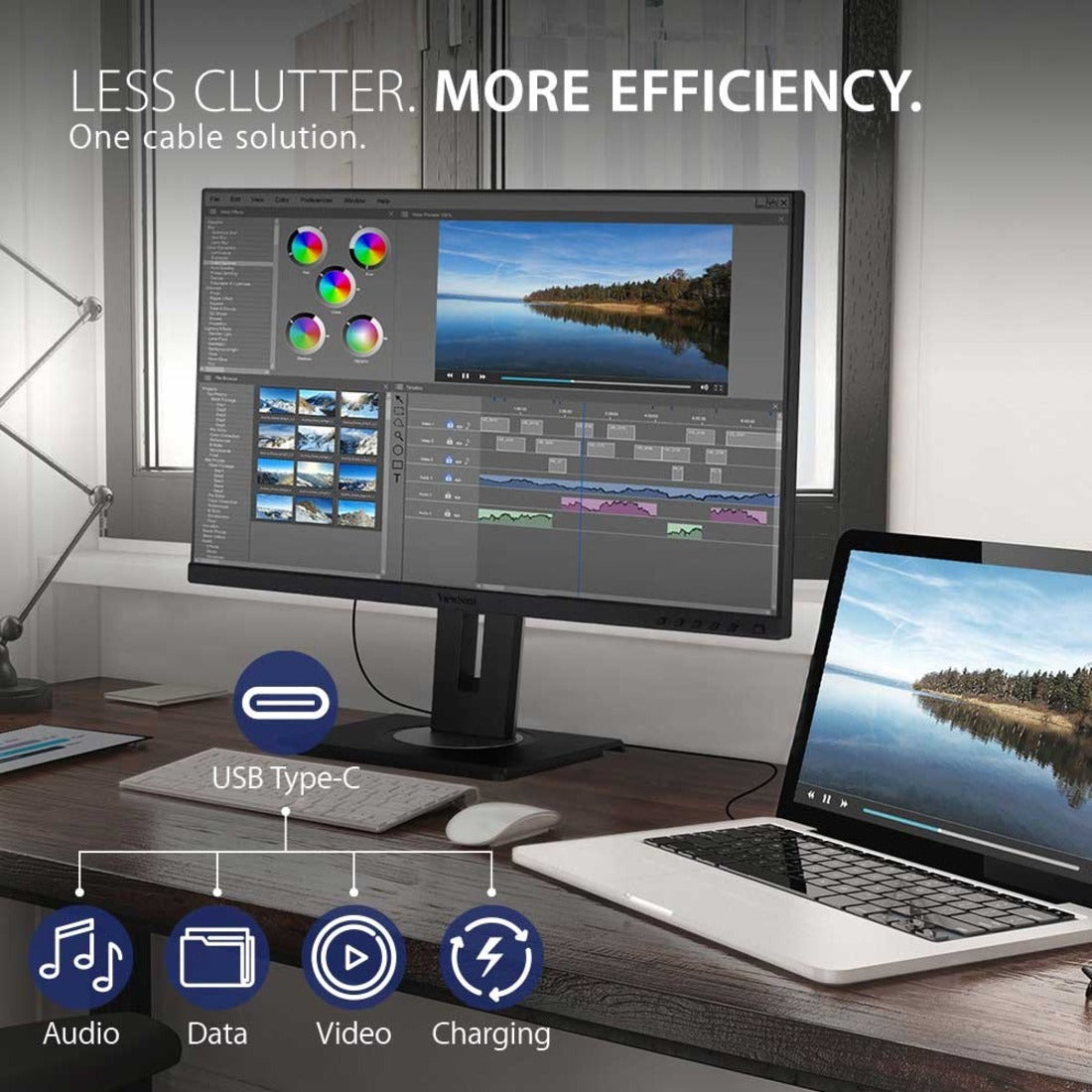 Illustration showing USB-C connectivity features with laptop setup-alternate-image6