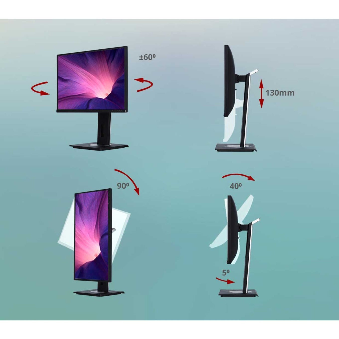 Diagram showing monitor's full range of motion and adjustment options-alternate-image12