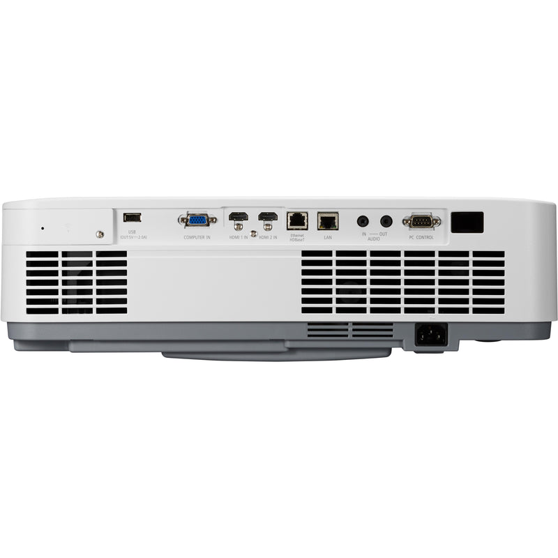 Rear view of NEC P525UL projector showing multiple connection ports