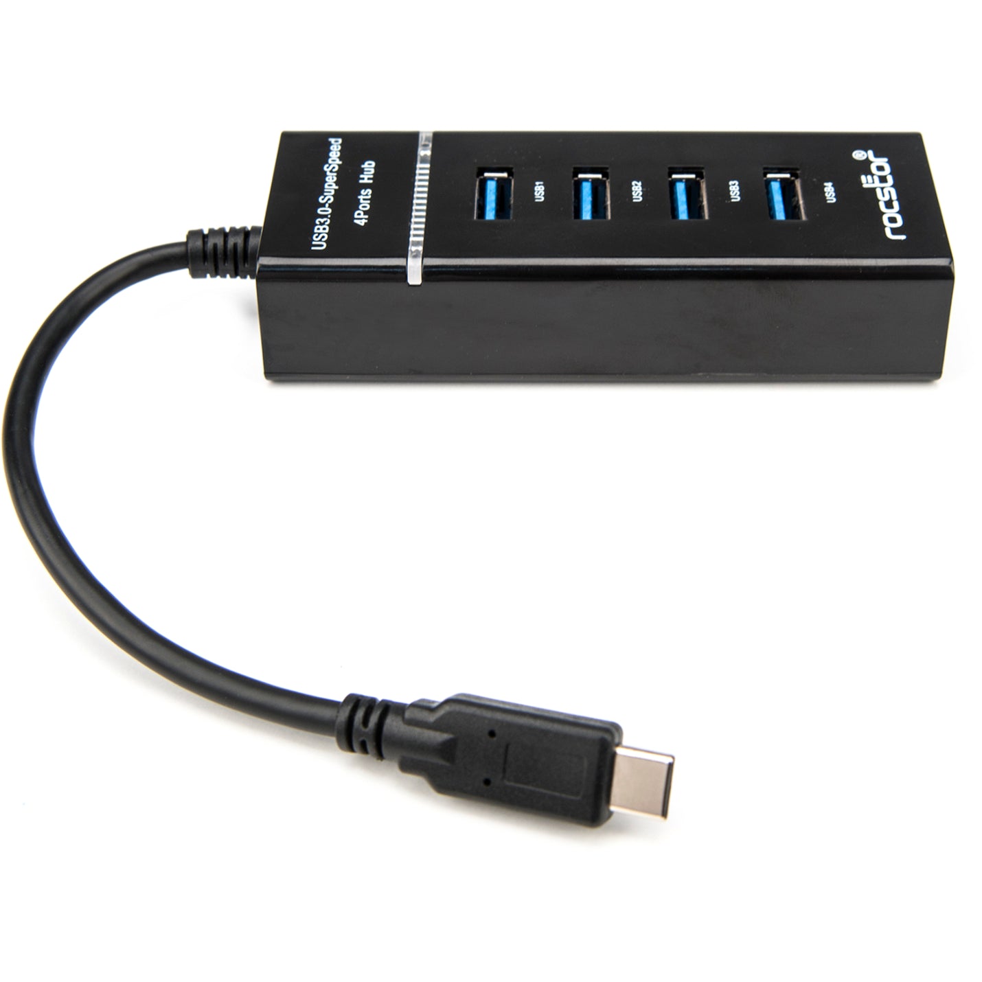 Rocstor Y10A228-B1 Premium Slim Portable 4 Port USB C Hub, 4 USB 3.0 Ports, Bus Powered