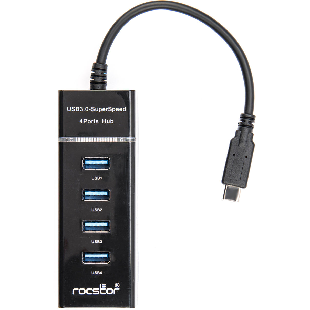 Rocstor Y10A228-B1 Premium Slim Portable 4 Port USB C Hub 4 USB 3.0 Ports Bus Powered