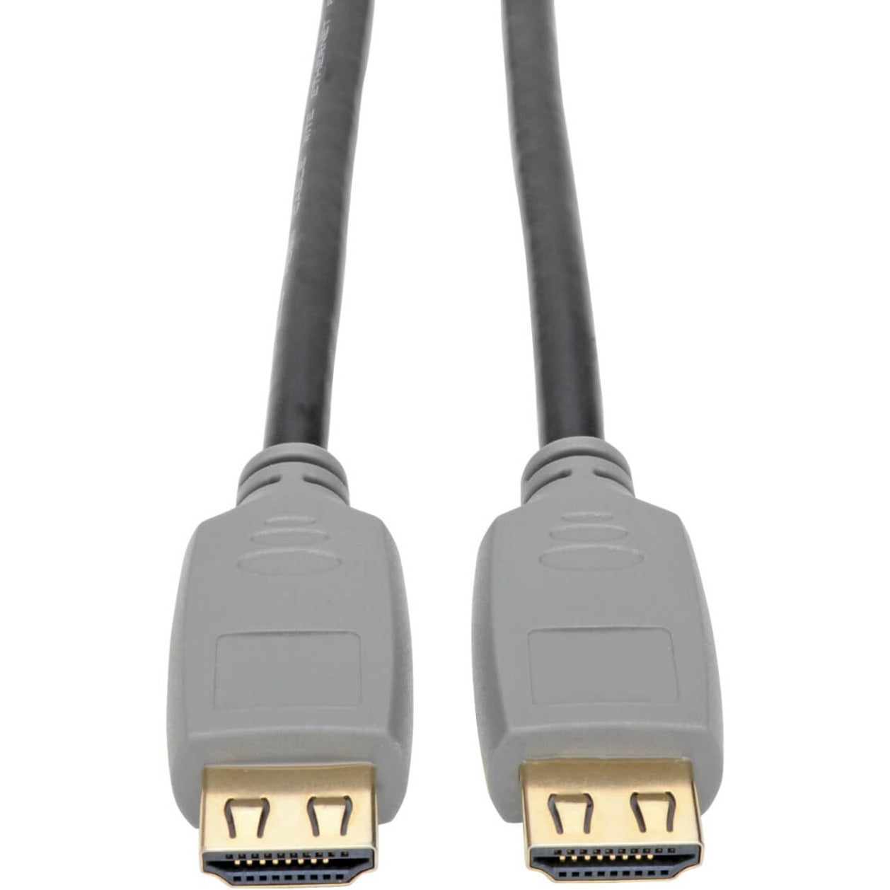 Close-up view of gold-plated HDMI connectors with gripping design on Tripp Lite cable-alternate-image1