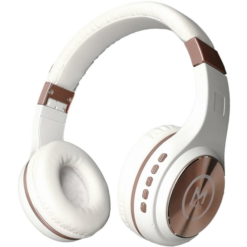 White and rose gold Morpheus 360 wireless headphones with cushioned ear cups and premium finish