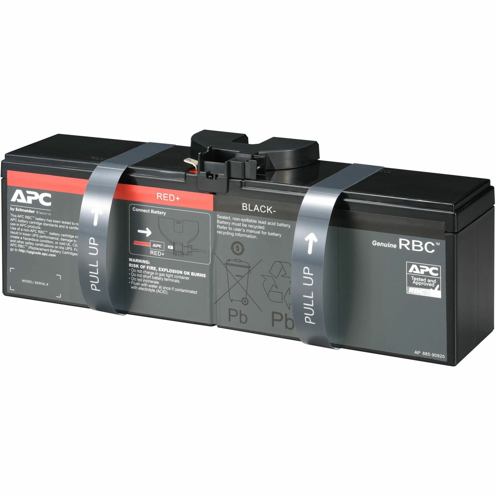 APC RBC160 UPS replacement battery cartridge with red and black terminal indicators and pull-up installation tabs-alternate-image1