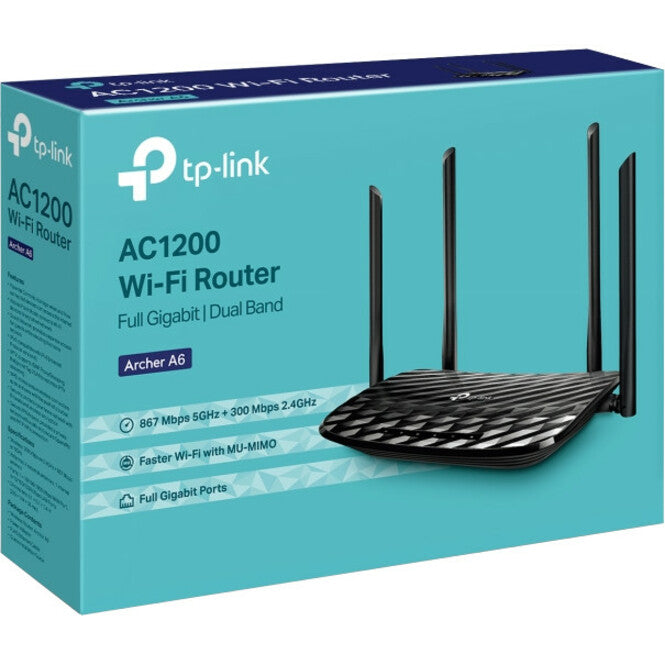 TP-Link Archer A6 retail box showing product features and specifications