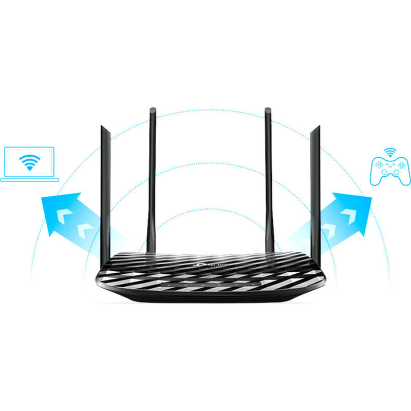 Diagram showing TP-Link Archer A6 dual-band coverage with connected devices