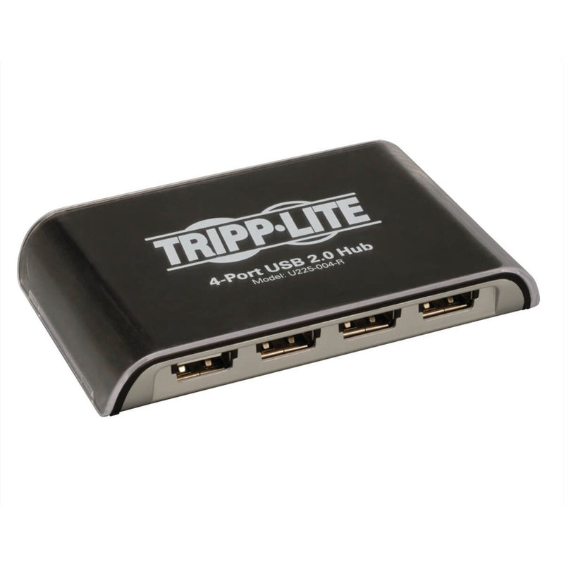 Tripp Lite 4-port USB 2.0 hub in black showing front USB ports and silver trim