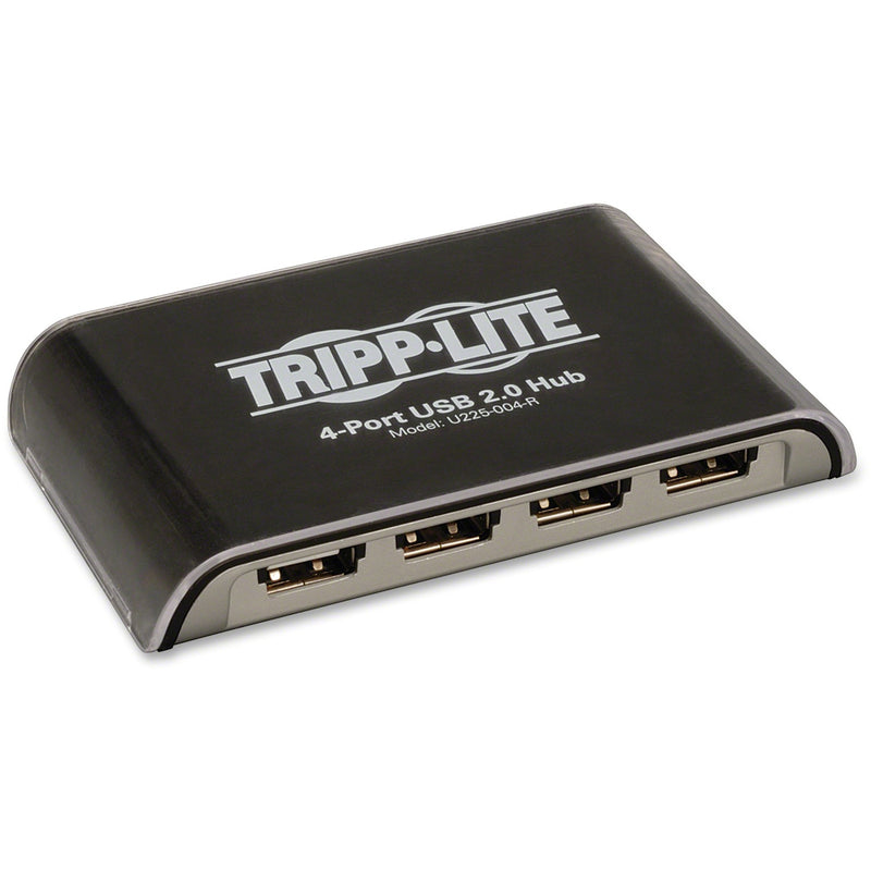 Angled view of Tripp Lite USB hub showing sleek design and port arrangement