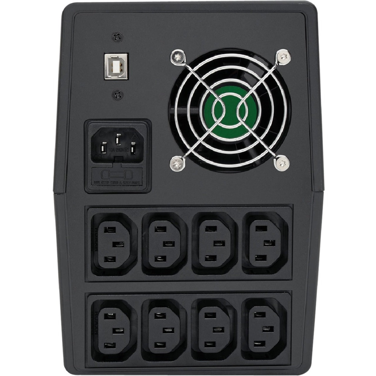 Rear view of UPS showing eight C13 outlets, cooling fan, and USB port-alternate-image2