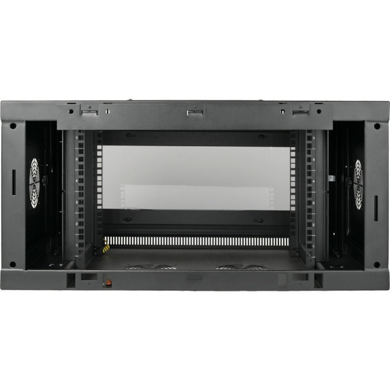 Interior view of SmartRack 6U cabinet showing mounting rails and ventilation system