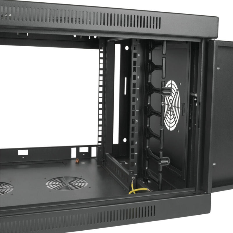 Detailed view of SmartRack cabinet interior showing mounting rails and cable management