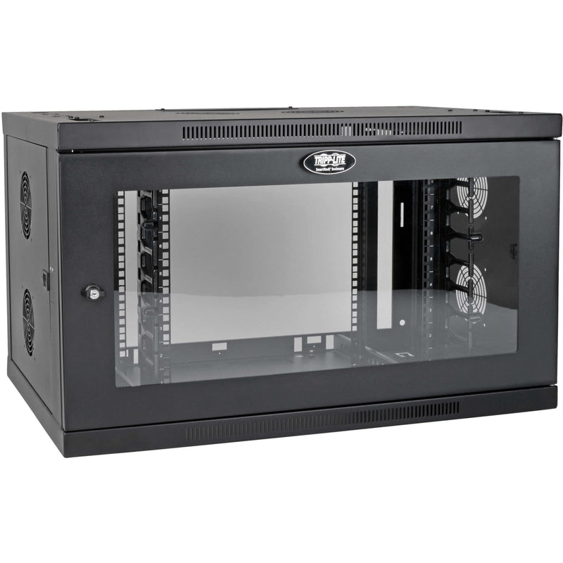 Front view of Tripp Lite 9U wall-mount rack enclosure with clear acrylic window and ventilation ports