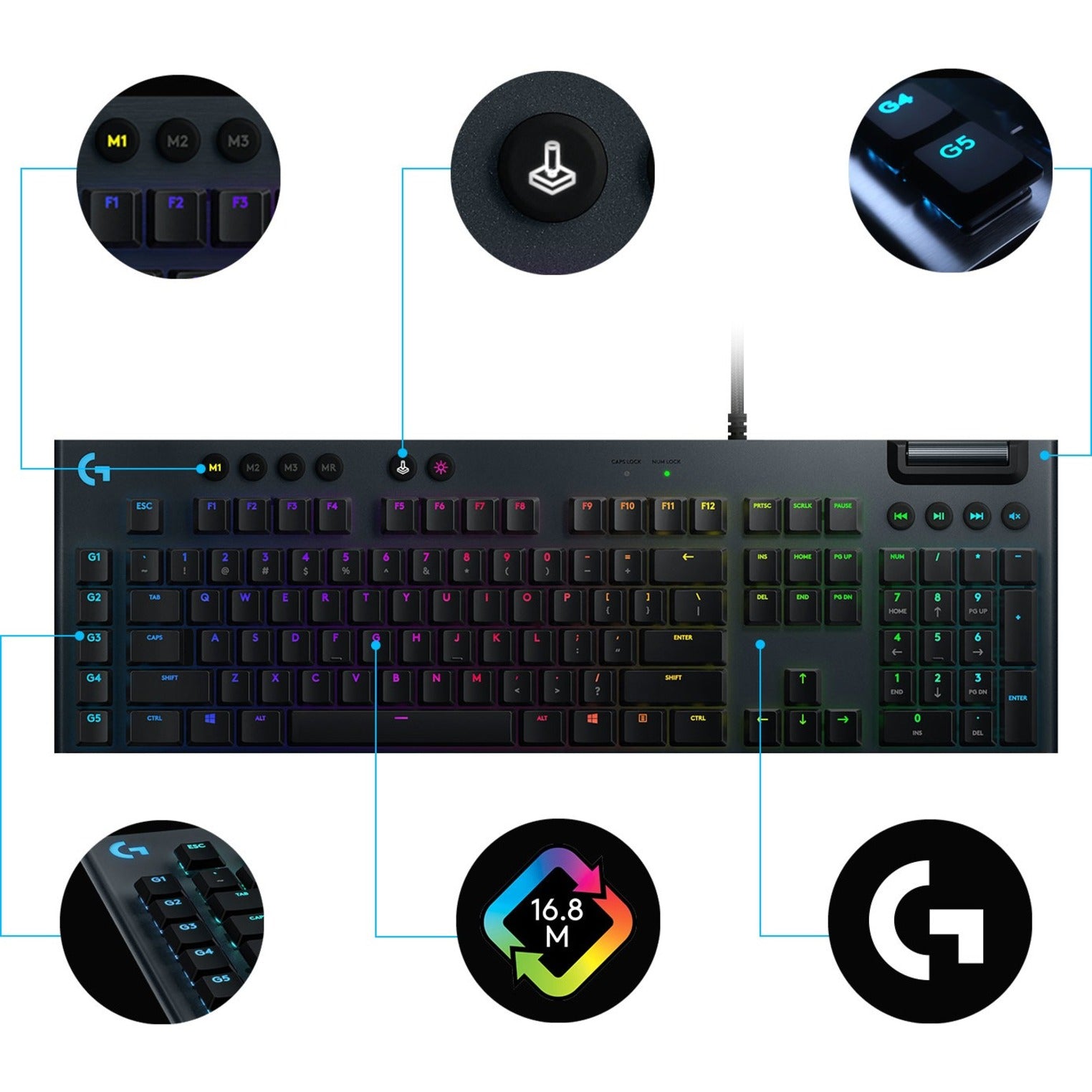 Logitech 920-008984 G815 Lightsync RGB Mechanical Gaming Keyboard, Low Profile GL Tactile Switch, Programmable G-Keys, USB Passthrough, Media Control [Discontinued]