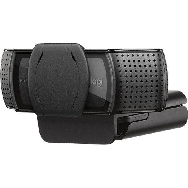 Close-up of Logitech C920S webcam with privacy shutter closed