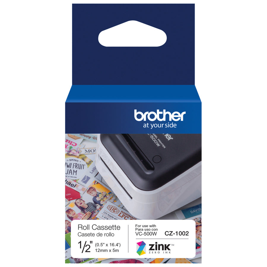 Brother CZ-1002 Multipurpose Label, 1/2" Wide Ribbon, Adhesive, Durable, Tear Resistant, Smudge Resistant, Water Resistant