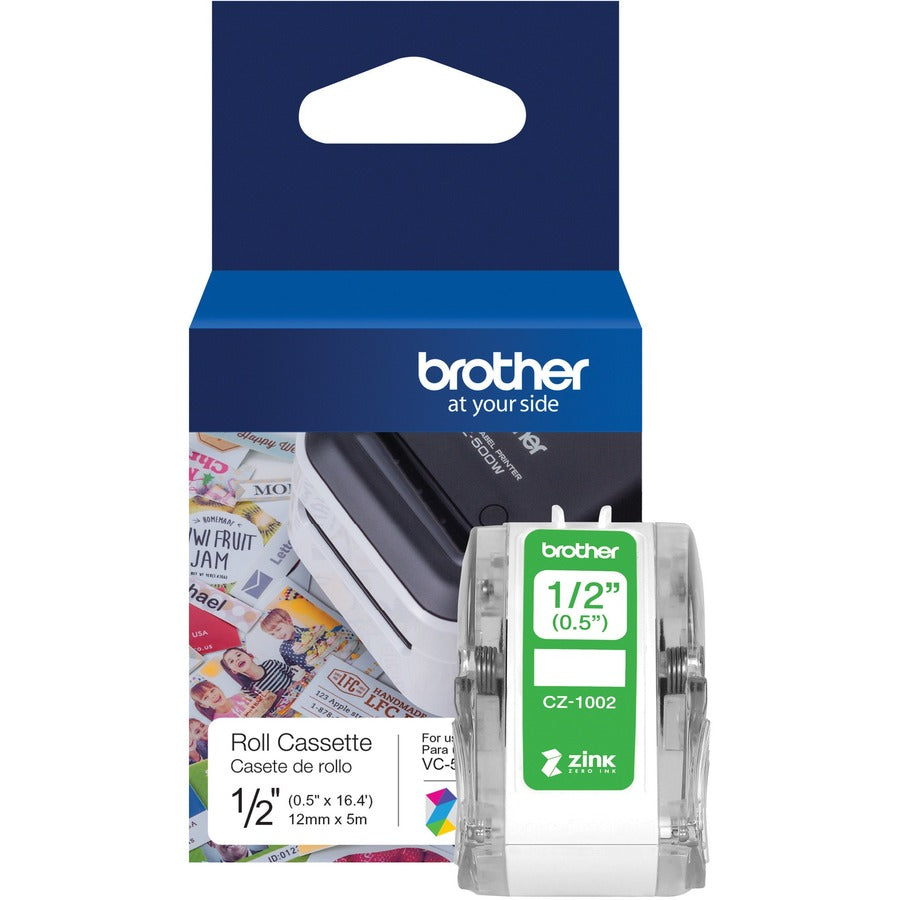 Brother CZ-1002 Multipurpose Label, 1/2" Wide Ribbon, Adhesive, Durable, Tear Resistant, Smudge Resistant, Water Resistant