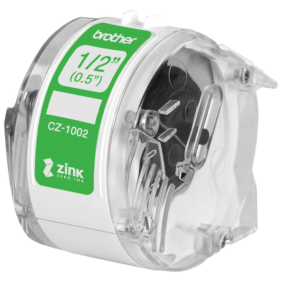 Etiqueta multifuncional Brother CZ-1002 cinta de 1/2" de ancho adhesiva duradera resistente al desgarro resistente a manchas resistente al agua.