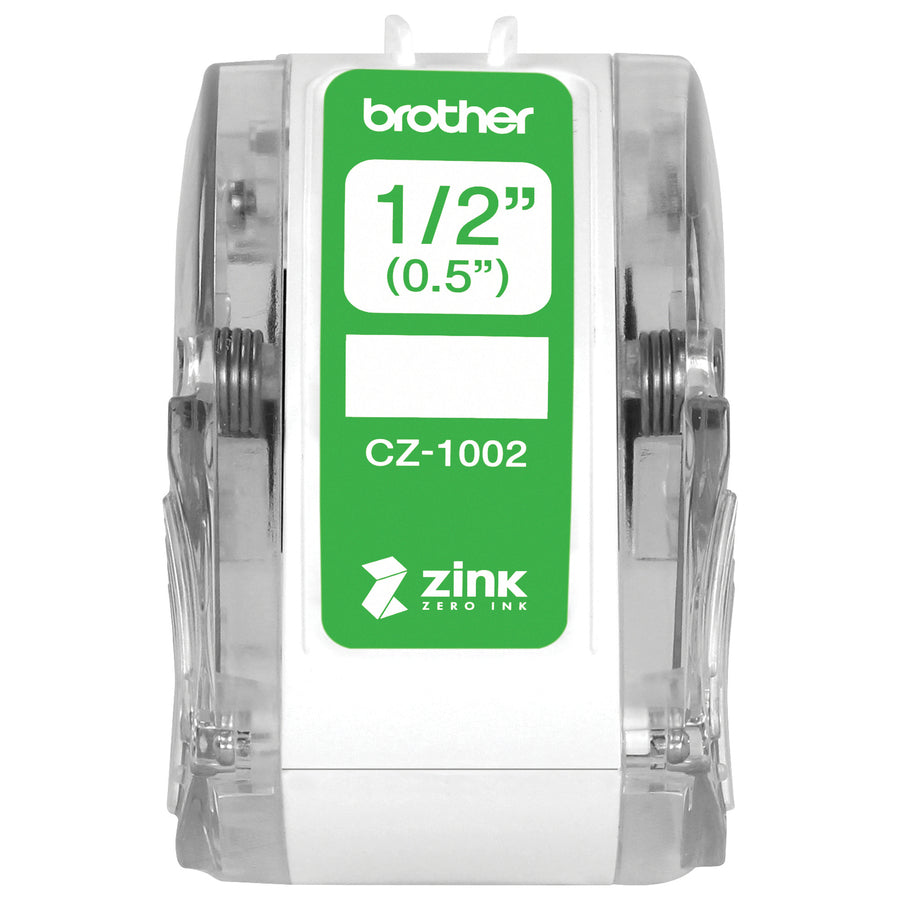 Brother CZ-1002 Multipurpose Label, 1/2" Wide Ribbon, Adhesive, Durable, Tear Resistant, Smudge Resistant, Water Resistant