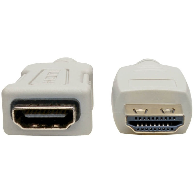 Detailed view of HDMI male and female connector ports showing gold contacts