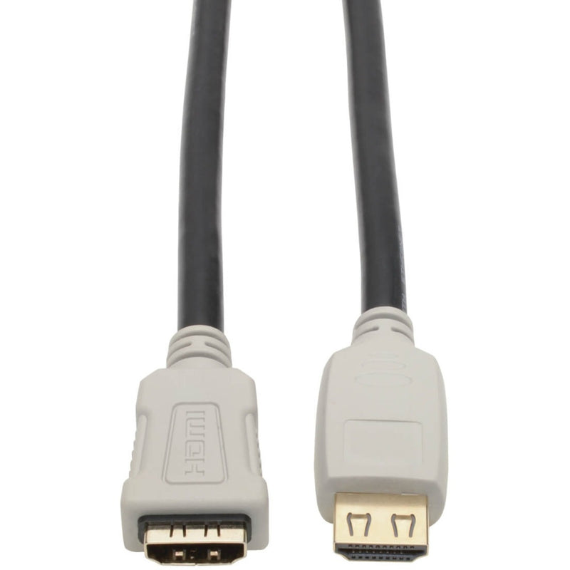 Close-up view of gold-plated HDMI male and female connectors on black cable