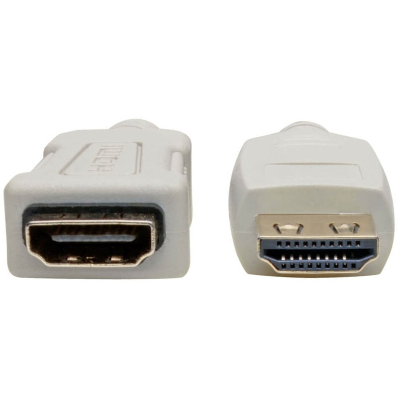 Detailed view of HDMI male and female connectors showing gold-plated contacts