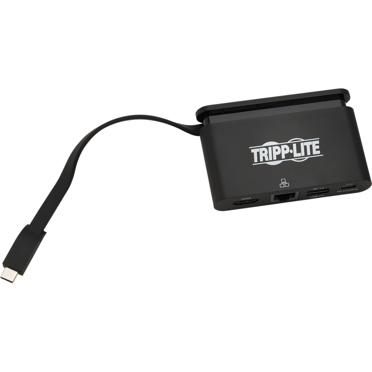 Side view of Tripp Lite dock showing flexible USB-C cable design-alternate-image3