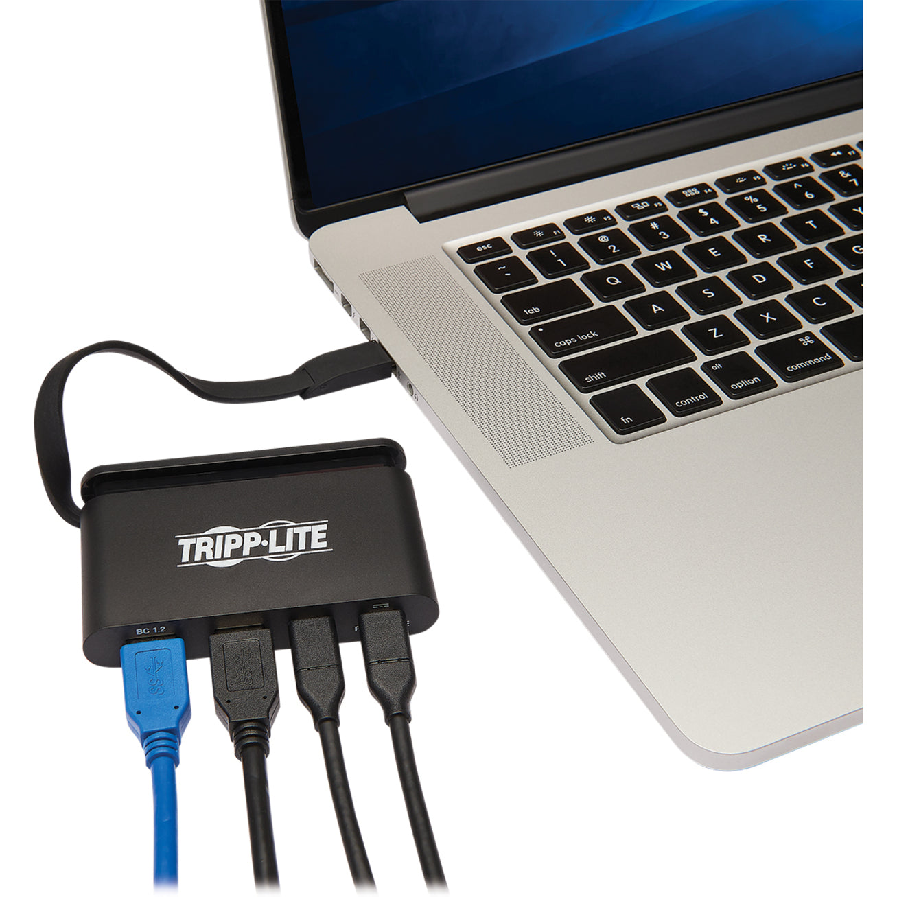 Tripp Lite docking station connected to laptop with multiple cables-alternate-image8