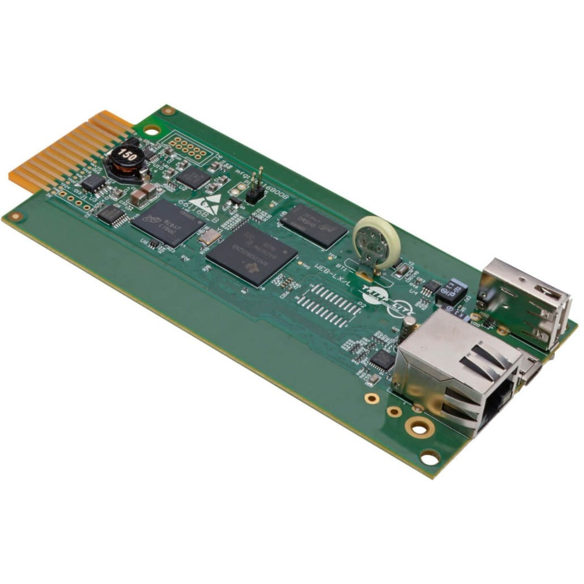 Close-up view of SRCOOLNET2LX circuit board showing network ports and integrated components-alternate-image1