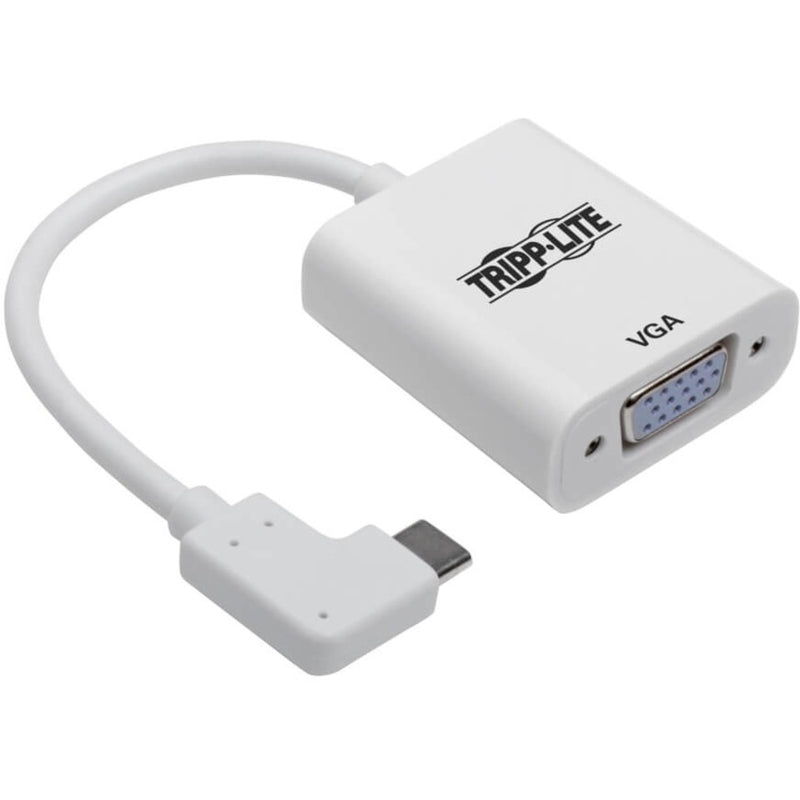 White Tripp Lite USB-C to VGA adapter showing right-angle USB-C connector and VGA port