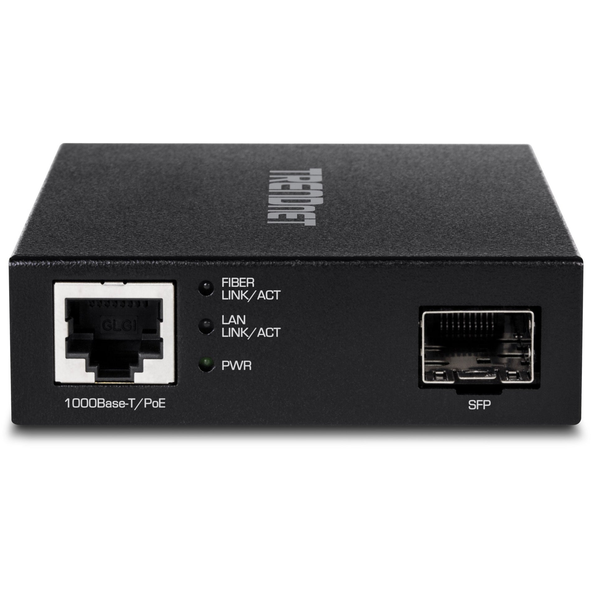 Close-up front view of TRENDnet TFC-PGSFP showing detailed port layout and status indicators-alternate-image2