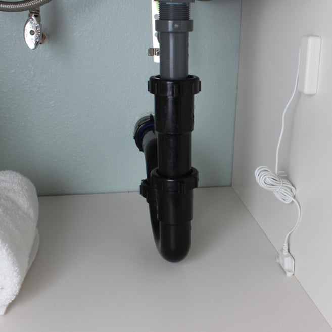 IQ FLOOD-S installed under sink with sensor probe positioned near plumbing-alternate-image3