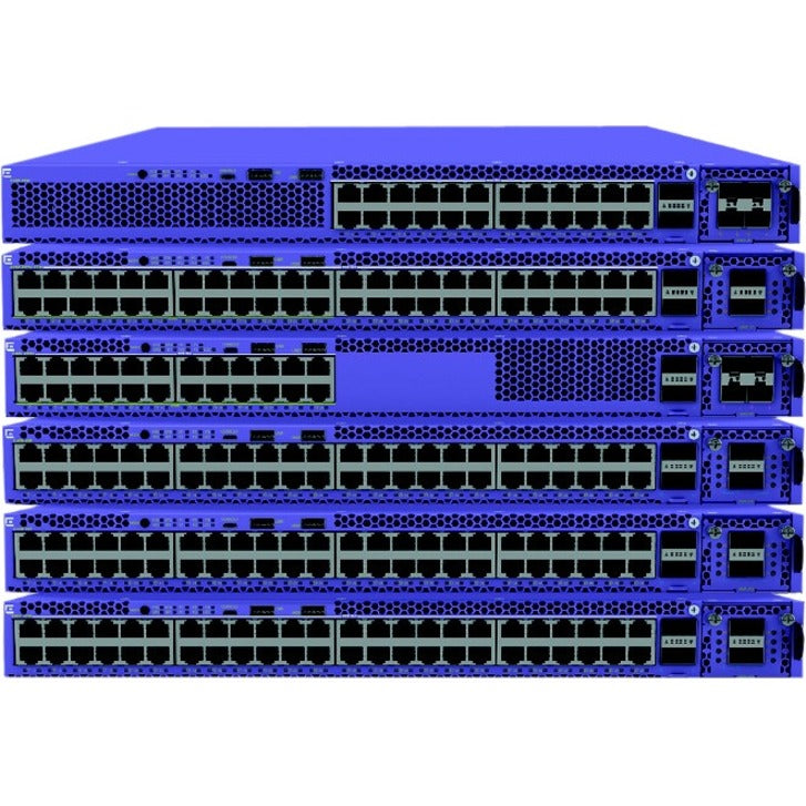 Stack of Extreme Networks X465 Series switches in bright blue chassis featuring multiple ethernet ports and expansion slots-alternate-image1