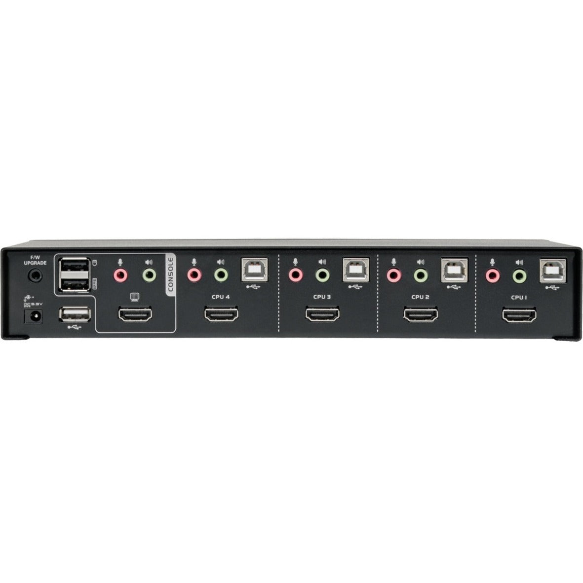 تريップ لايت B004-HUA4-K مفتاح KVM رباعي المنافذ HDMI/USB مع مشاركة الصوت/الفيديو والأجهزة الطرفية USB، أقصى دقة فيديو 1920 × 1200، ضمان محدود لمدة 3 سنوات