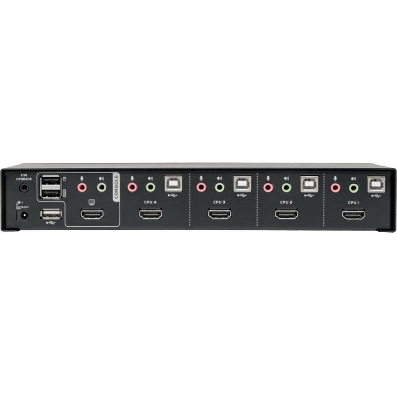 Detailed view of KVM switch rear ports showing all connection options