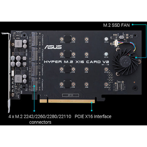 华硕 HYPER M.2 X16 CARD V2 M.2 到 PCI Express 适配器，高速数据传输，LED 指示灯，Intel VROC 准备 - 品牌名称：华硕 (Asus)