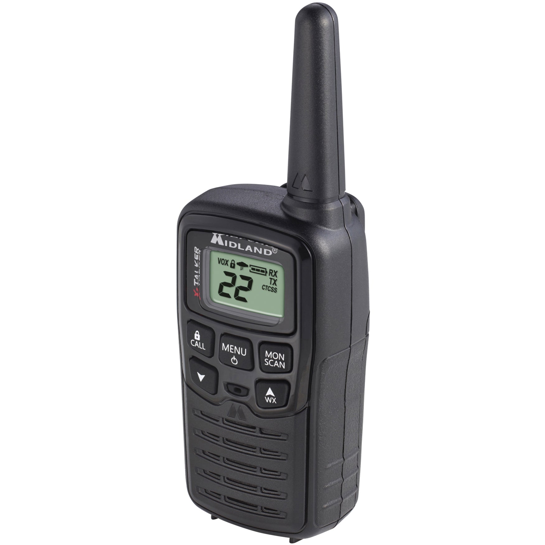 Angled view of Midland T10 walkie talkie emphasizing compact design-alternate-image5