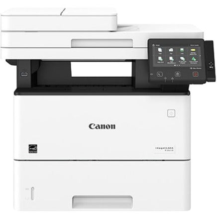 Front view of Canon imageCLASS D1650 multifunction laser printer showing white exterior and touchscreen interface