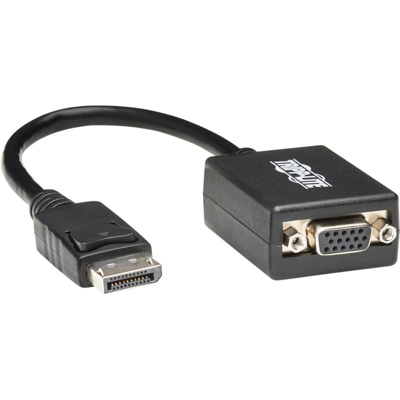 Tripp Lite DisplayPort to VGA adapter showing male DisplayPort connector and female VGA port