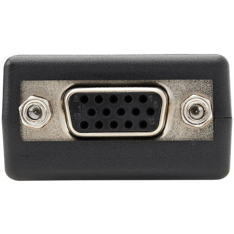 Detailed view of VGA port with mounting screws on Tripp Lite adapter